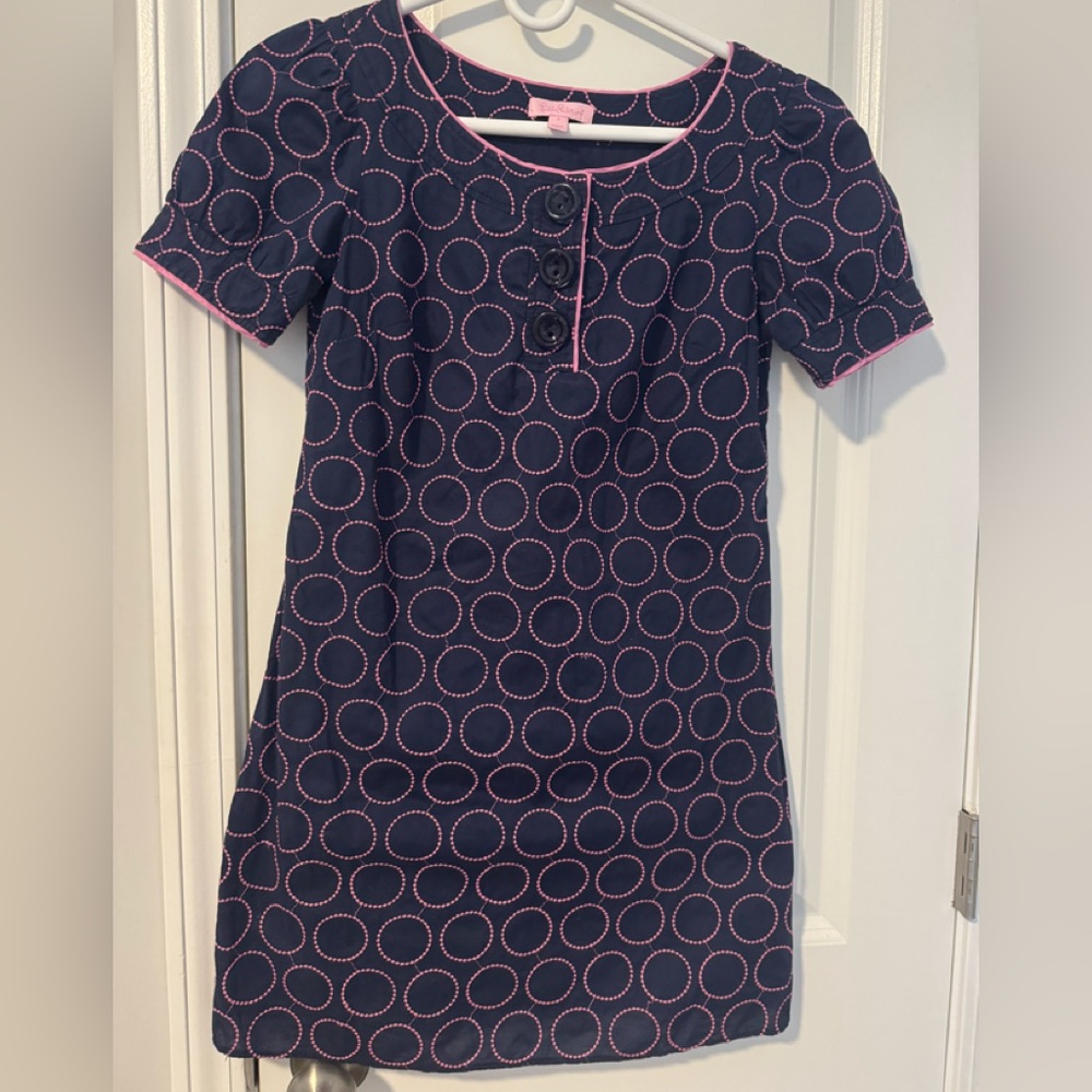 Lilly Pulitzer Navy and Pink Embroidered Dress
